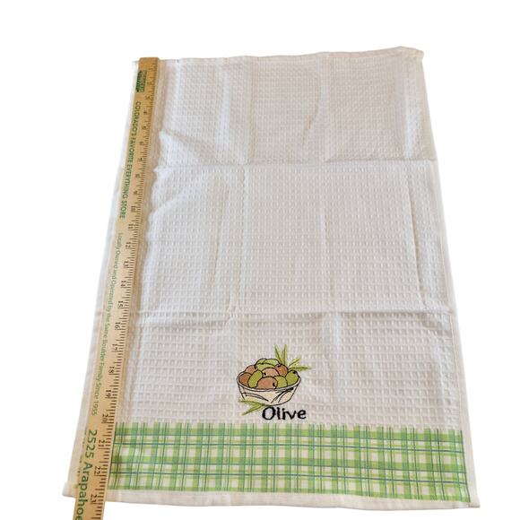 4 Olive Kitchen Towels Lavien Embroidered Waffle Cotton Blend 16x24" Green Plaid - Picture 10 of 13